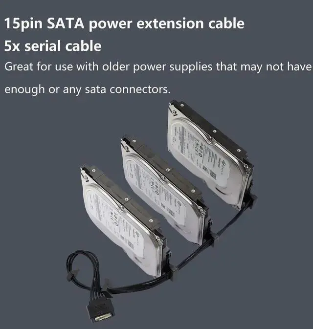 Alt view image 5 of 7 - 15Pin SATA Male to 5 x 15Pin SATA Female Right Angle Power Splitter Cable 50CM, SATA Hard Drive Power Extension Adapter Cord, Right-Angle SATA Splitter for HDD SSD Storage Expansion