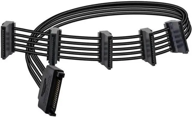 Alt view image 6 of 7 - 15Pin SATA Male to 5 x 15Pin SATA Female Right Angle Power Splitter Cable 50CM, SATA Hard Drive Power Extension Adapter Cord, Right-Angle SATA Splitter for HDD SSD Storage Expansion