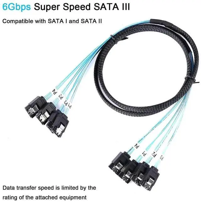 Alt view image 4 of 6 - 0.5M SATA III Cable 4Pcs/Set, Thin SATA 6Gbps HDD SSD Data Cable 1.6FT, SATA 3 Data Replacement Cord for Desktop PC, Server, Bitcoin Mining Rig, SSD, HDD, CD DVD Drives and RAID Storage System