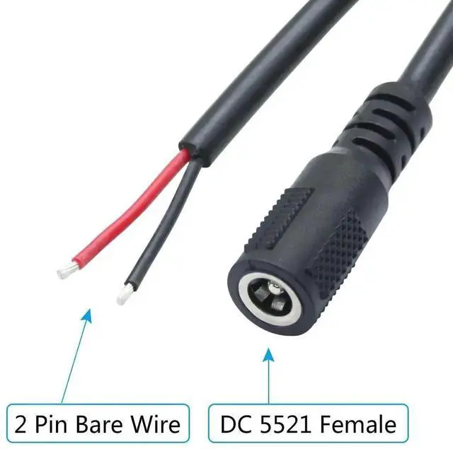 Alt view image 7 of 7 - 12V DC Power Pigtail Cable 2Pcs, 18AWG 0.5M/1.65FT DC 5.5mm x 2.1mm Female Plug to Bare Open End Wire, DC 5521 Female Pigtail Power Cord for DC Power Supply Repair, DIY Electronic Wiring Projects