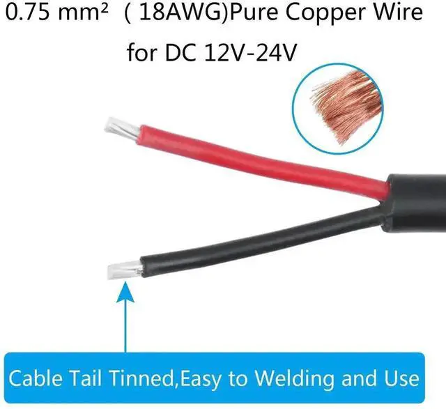Alt view image 4 of 7 - 12V DC Power Pigtail Cable 2Pcs, 18AWG 0.5M/1.65FT DC 5.5mm x 2.1mm Female Plug to Bare Open End Wire, DC 5521 Female Pigtail Power Cord for DC Power Supply Repair, DIY Electronic Wiring Projects