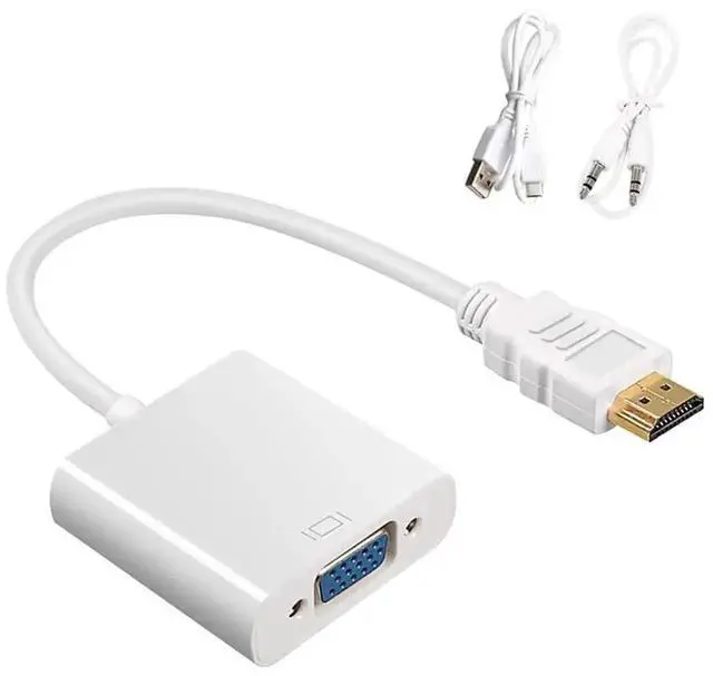 Alt view image 5 of 7 - 20CM HDMI to VGA Converter Cable with Audio & Power Supply, HDMI Male to VGA Female Adapter, White, Compatible with Laptop, Monitor, Projector, DVD Player
