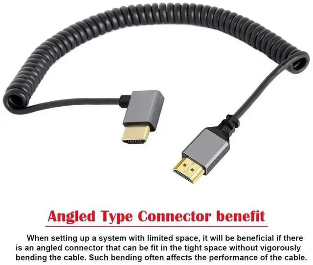 Alt view image 4 of 6 - 4K 60Hz HDMI 2.0 Coiled Cable, 90 Degree Right Angle HDMI Male to Male Stretchable Spring Cord for HDTV, Monitor, PC, Laptop
