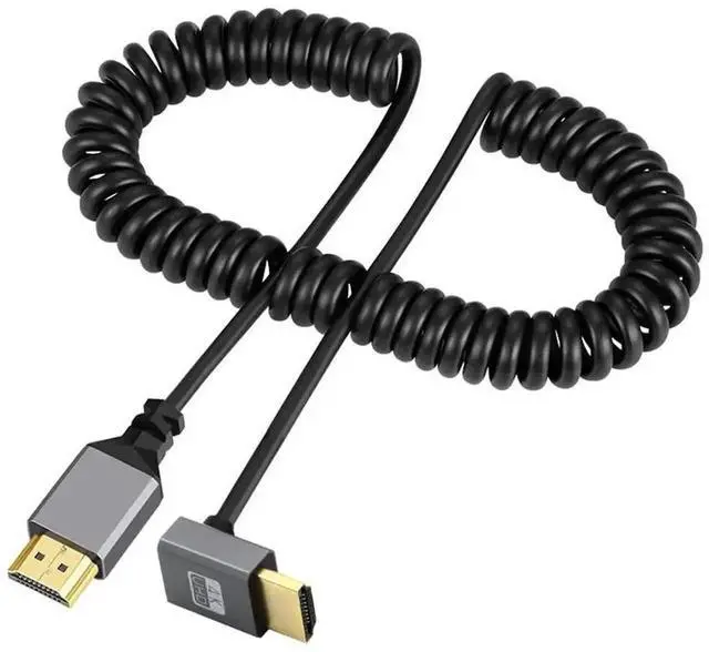 Main image of 4K 60Hz HDMI 2.0 Coiled Cable, Downward 90 Degree Right Angle HDMI Male to Male Stretch Spring Cable for HDTV, Monitor, Desktop PC, Laptop