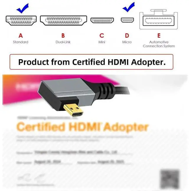 Alt view image 4 of 7 - 90 Degree Left Angled Coiled Micro HDMI 2.1 Cable, Micro HDMI Type-D Male to HDMI Male, 8K@60Hz Stretch Spring Cable 100CM for Camera, Laptop, Monitor, HDTV
