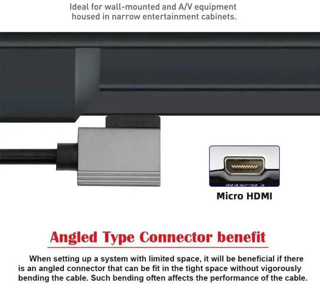 Alt view image 3 of 7 - 90 Degree Left Angled Coiled Micro HDMI 2.1 Cable, Micro HDMI Type-D Male to HDMI Male, 8K@60Hz Stretch Spring Cable 100CM for Camera, Laptop, Monitor, HDTV