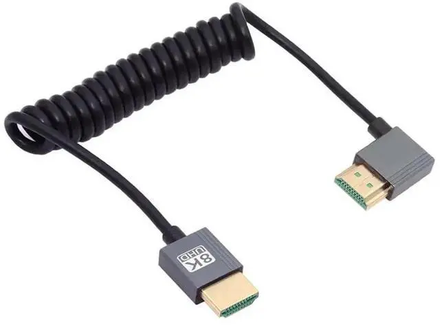 Alt view image 3 of 7 - Left Angled HDMI 2.1 Coiled Cable, 90 Degree HDMI Male to Male Stretch Spring Cable, Supports 8K@60Hz, 100CM for Monitor, HDTV, Desktop PC, Laptop