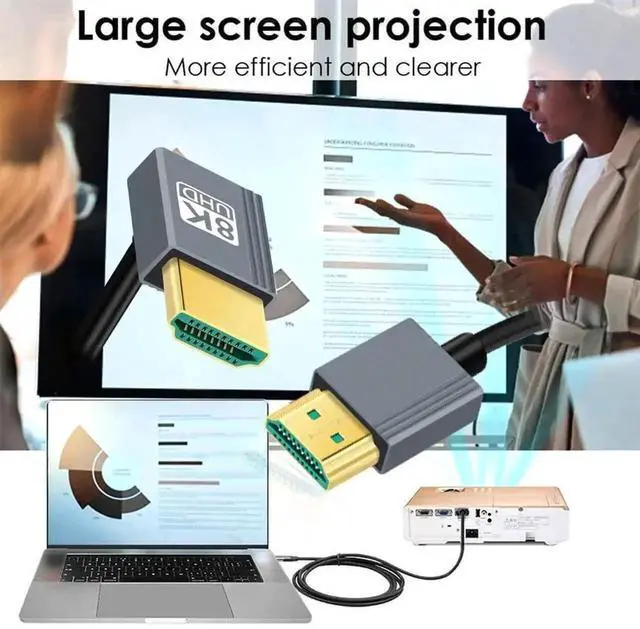 Alt view image 5 of 7 - Down Angled HDMI 2.1 Coiled Cable, 90 Degree HDMI Male to Male Stretch Spring Cable, 8K@60Hz, 100CM for Monitor, HDTV, Desktop PC, Laptop