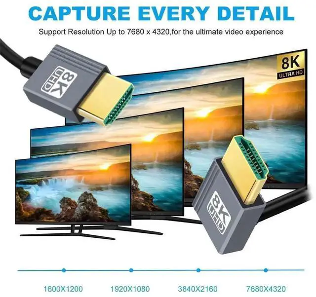 Alt view image 7 of 7 - Down Angled HDMI 2.1 Coiled Cable, 90 Degree HDMI Male to Male Stretch Spring Cable, 8K@60Hz, 100CM for Monitor, HDTV, Desktop PC, Laptop