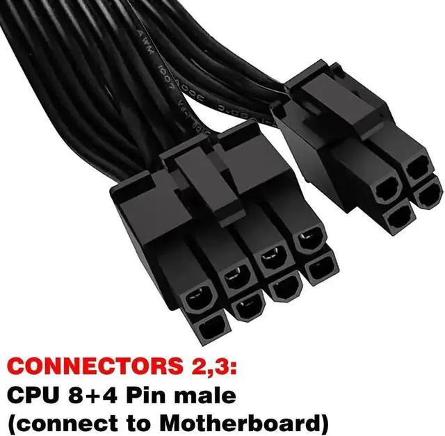 Alt view image 4 of 4 - 16 Inches EPS 12V Power Adapter Cable, ATX CPU 8 Pin Female to Motherboard 8 Pin Male + 4 Pin Male, Motherboard Power Extension Converter Cable