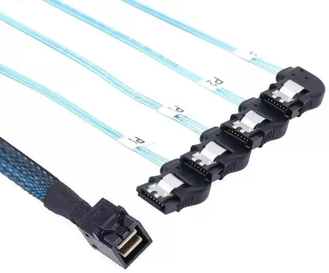 Main image of Mini SAS HD SFF-8643 to 4 Ports Right Angle SATA Server Cable 50CM, High Speed Internal Server RAID Storage Connection Cord