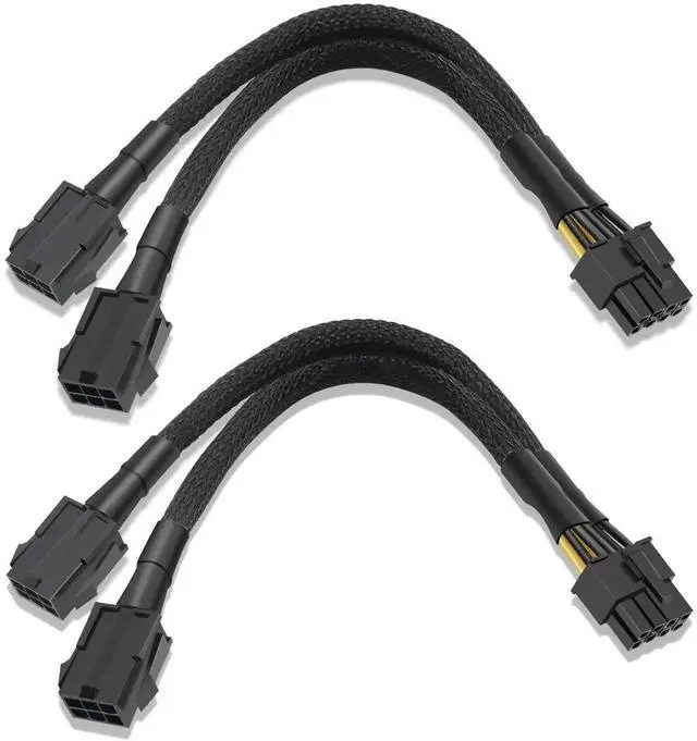Main image of 2-Pack Dual 6 Pin Female to 8 Pin Male GPU Power Sleeved Cable, 9.5Inches(24cm) 6Pin to 8Pin Graphics Card Power Adapter Cable