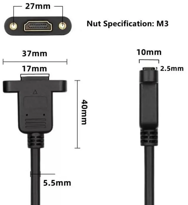 Alt view image 5 of 7 - HDMI Female to Female Panel Mount Coupler Extension Cable, High Speed HDMI Adapter with Ethernet, 28AWG Wire, 30CM HDMI Feedthrough Cable with Mounting Screws for Cabinet, Rack, Wall Installation