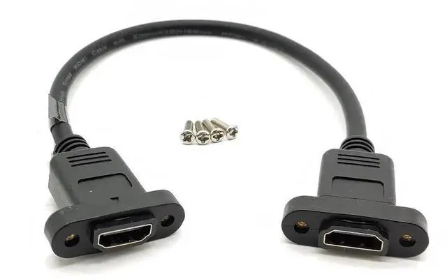 Alt view image 7 of 7 - HDMI Female to Female Panel Mount Coupler Extension Cable, High Speed HDMI Adapter with Ethernet, 28AWG Wire, 30CM HDMI Feedthrough Cable with Mounting Screws for Cabinet, Rack, Wall Installation