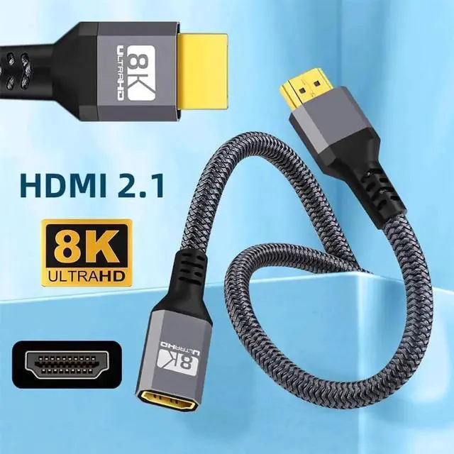 Alt view image 4 of 7 - 0.5M HDMI 2.1 Extension Cable Male to Female, Ultra HD 8K@60Hz 4K@120Hz 48Gbps High Speed HDMI Extension Cord, Supports 3D Audio & Video, Black HDMI Extender Cable for Monitor, Game Console