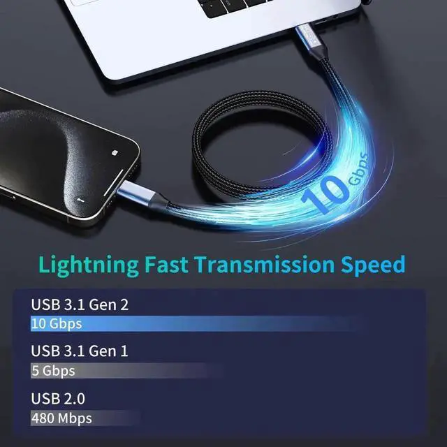 Alt view image 6 of 7 - 6.6FT USB C to USB C Data Transfer Cable, USB 3.1 Gen 2 Type-C Monitor Cable, Supports 4K Video, 10Gbps Data Speed & 100W PD Fast Charging, High Speed USB-C Cord Compatible with Laptops, Tablets, Exte