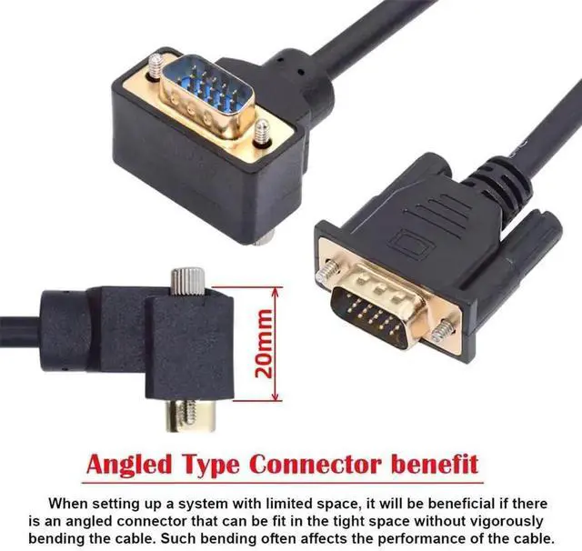 Alt view image 6 of 7 - 3.3FT 90 Degree Down Angled VGA RGB Cable, Right Angle VGA Male to Straight Male Extension Cord, 3COAX+6C Construction for Computer Monitors, Projectors, Laptops and Display Devices, 1 Meter