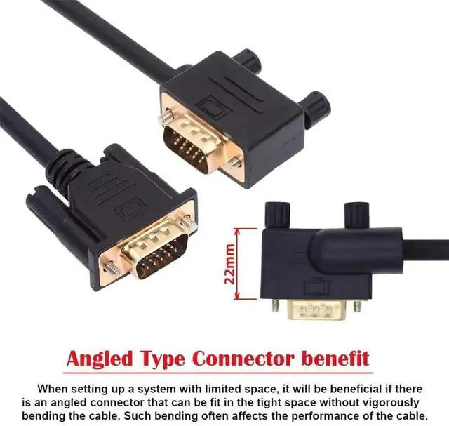Alt view image 5 of 7 - 3.3FT 90 Degree Left Angled VGA RGB Cable, Left Right Angle VGA Male to Straight Male Video Cord, 3COAX+6C Shielded Wiring for PC, Computer Monitor, Laptop, Projector, Industrial Display, 1 Meter VGA