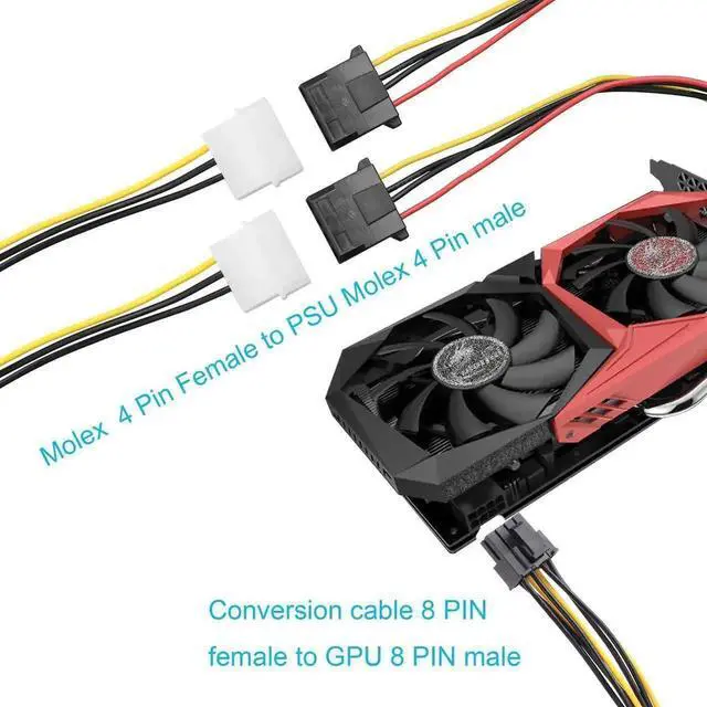Alt view image 3 of 5 - Pack of 2 Dual 4-Pin Molex to ATX 8-Pin (6+2) PCIe GPU Power Adapter Cable, 8.8in/22.8cm Graphics Card Power Conversion Cord, Suitable for Gaming GPU and Mining Graphics Cards Power Supply Connection
