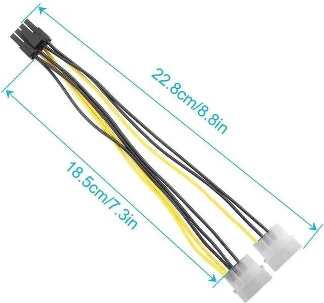 Alt view image 4 of 5 - Pack of 2 Dual 4-Pin Molex to ATX 8-Pin (6+2) PCIe GPU Power Adapter Cable, 8.8in/22.8cm Graphics Card Power Conversion Cord, Suitable for Gaming GPU and Mining Graphics Cards Power Supply Connection