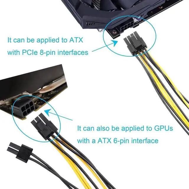 Alt view image 5 of 5 - Pack of 2 Dual 4-Pin Molex to ATX 8-Pin (6+2) PCIe GPU Power Adapter Cable, 8.8in/22.8cm Graphics Card Power Conversion Cord, Suitable for Gaming GPU and Mining Graphics Cards Power Supply Connection