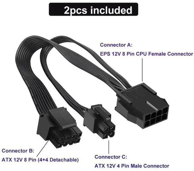 Alt view image 6 of 7 - 2 Pack EPS12V CPU 8 Pin Female to CPU ATX 8 Pin & ATX 4 Pin Male Power Y-Splitter Cable, 10.6 Inch Motherboard CPU Power Extension Cord, EPS 12V Power Cable for Desktop Motherboard