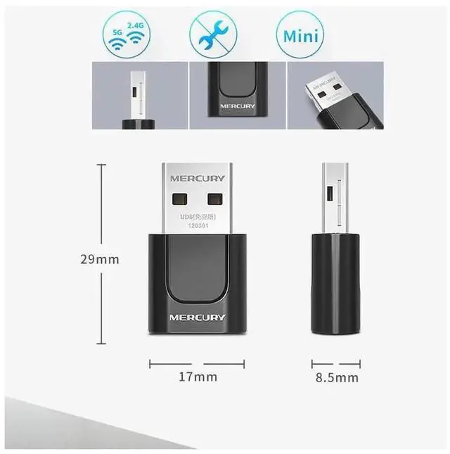 Alt view image 6 of 7 - MERCURY 650M 11AC Dual Band USB WiFi Adapter, 2.4GHz & 5GHz Mini Wireless Network Card, 650Mbps USB Wi-Fi Receiver, Supports Windows XP/7/8/10 (32bit & 64bit), for Desktop PC and Laptop