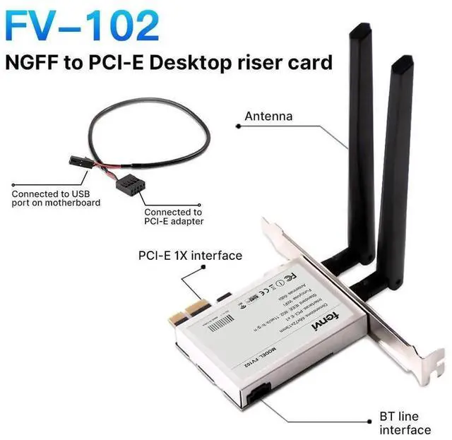 Alt view image 4 of 6 - FV-102 M.2 2230 Key A+E to PCI-E Wireless Adapter, NGFF M.2 WiFi Bluetooth Converter Card, Supports WiFi 6E AX210, WiFi 6 AX200, 9260, 8265, MT7921K, Compatible with PCIe X1/X4/X8/X16 Desktop Slots