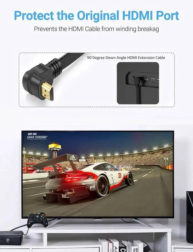 Alt view image 4 of 6 - 1FT 90-Degree Down Angle HDMI Extension Cable (Pack of 2), High Speed HDMI Male to Female Extender Cord, Gold-Plated Connectors, Space-Saving HDMI Extender for Monitor, HDTV, Game Console, Projector