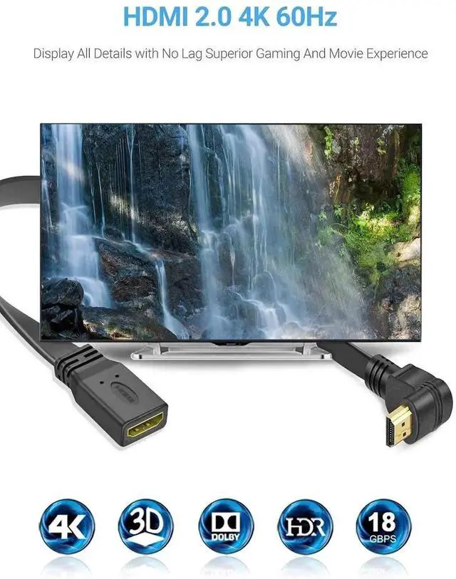 Alt view image 5 of 6 - 1FT 90-Degree Down Angle HDMI Extension Cable (Pack of 2), High Speed HDMI Male to Female Extender Cord, Gold-Plated Connectors, Space-Saving HDMI Extender for Monitor, HDTV, Game Console, Projector