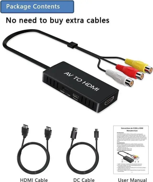 Alt view image 3 of 7 - RCA to HDMI Converter, AV Composite to HDMI Adapter, Supports PAL/NTSC, 720P/1080P Output, Compatible with Wii, PS2, VHS, VCR, DVD, Xbox, N64 for Modern HD TVs