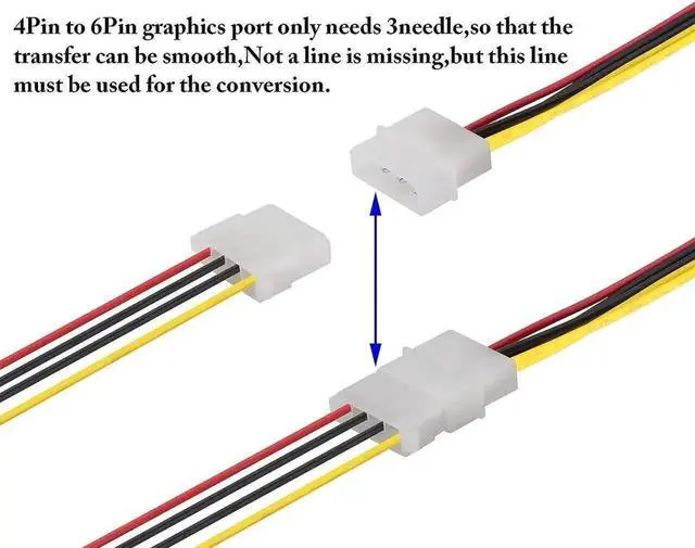 Alt view image 7 of 7 - 2 Pack 17cm 4Pin Molex Male to 6Pin PCI-E Male Graphics Card Power Adapter Cable, Molex to PCIe 6 Pin Power Conversion Cord for GPU Video Card