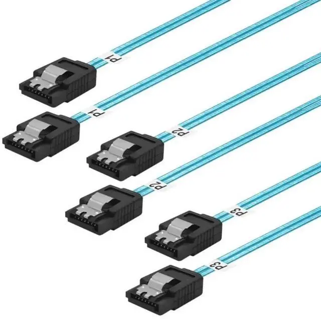 Main image of 3 Pack 0.3M/12 Inches Blue Straight SATA III Cable, 6Gbps High Speed Flexible SATA Data Cord with Locking Latch, Compatible with SSD, HDD Desktop Hard Drives