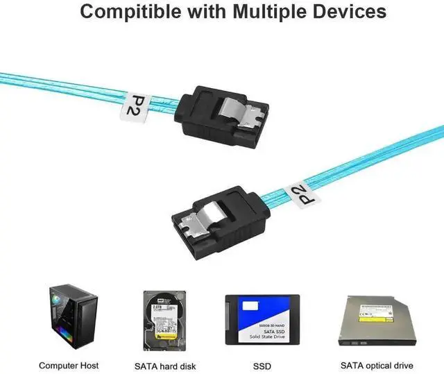 Alt view image 4 of 5 - 3 Pack 0.3M/12 Inches Blue Straight SATA III Cable, 6Gbps High Speed Flexible SATA Data Cord with Locking Latch, Compatible with SSD, HDD Desktop Hard Drives