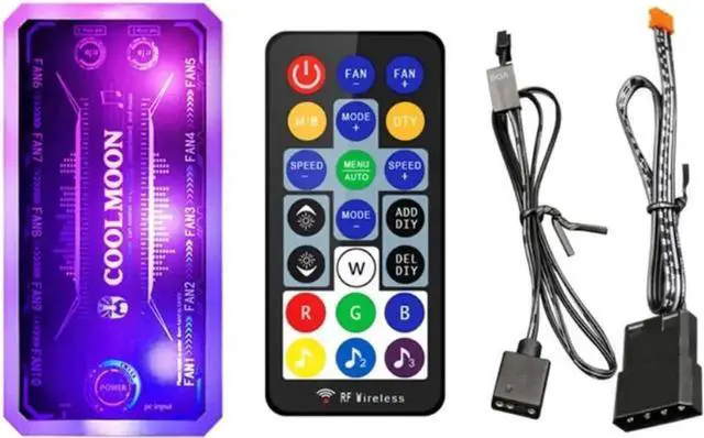 Main image of D7YC COOLMOON RGB Fan Music Controller, PC Chassis Cooling Fan Hub, Support Motherboard Lighting Sync, RF Remote Control & Music Rhythm Mode for Case ARGB Fans