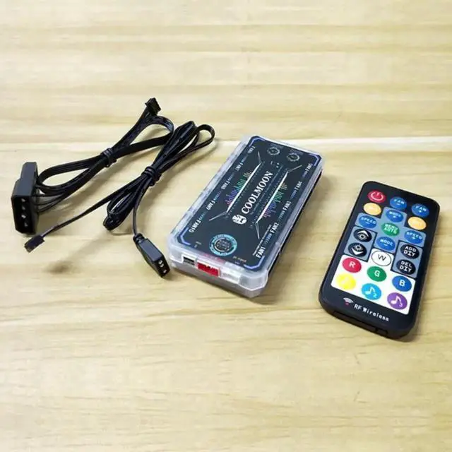 Alt view image 3 of 4 - D7YC COOLMOON RGB Fan Music Controller, PC Chassis Cooling Fan Hub, Support Motherboard Lighting Sync, RF Remote Control & Music Rhythm Mode for Case ARGB Fans