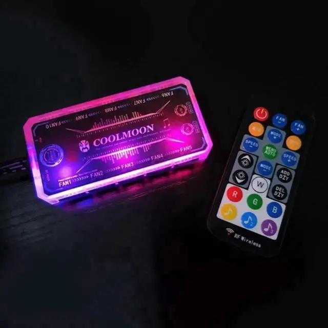 Alt view image 4 of 4 - D7YC COOLMOON RGB Fan Music Controller, PC Chassis Cooling Fan Hub, Support Motherboard Lighting Sync, RF Remote Control & Music Rhythm Mode for Case ARGB Fans