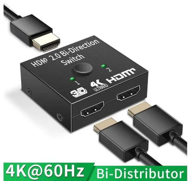 Main image of Bi-Directional HDMI Switcher 2 Port, 4K HDMI Manual Switch 2x1 /1x2 HDMI Splitter Adapter, HDMI Passthrough, No External Power Supply, Supports 4K@2K, 1080P for HDTV Monitor Projector