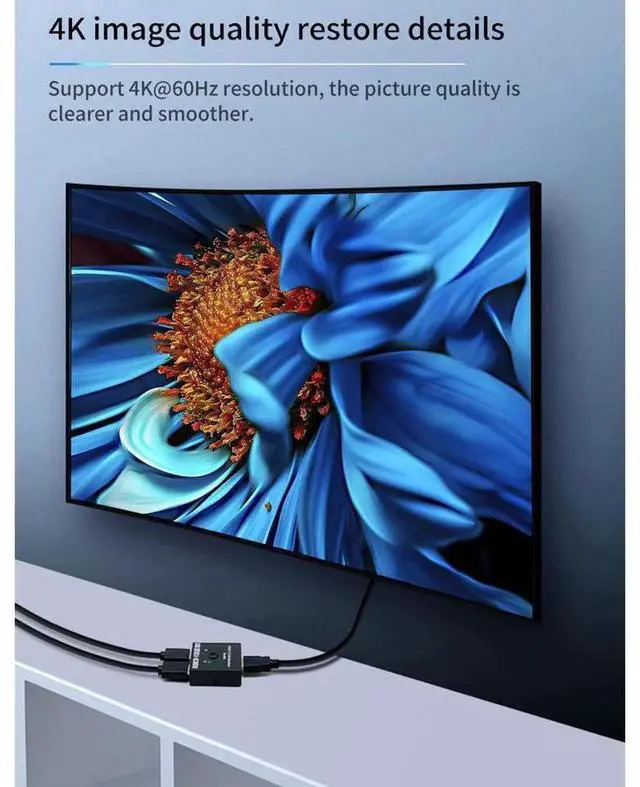 Alt view image 6 of 7 - Bi-Directional HDMI Switcher 2 Port, 4K HDMI Manual Switch 2x1 /1x2 HDMI Splitter Adapter, HDMI Passthrough, No External Power Supply, Supports 4K@2K, 1080P for HDTV Monitor Projector
