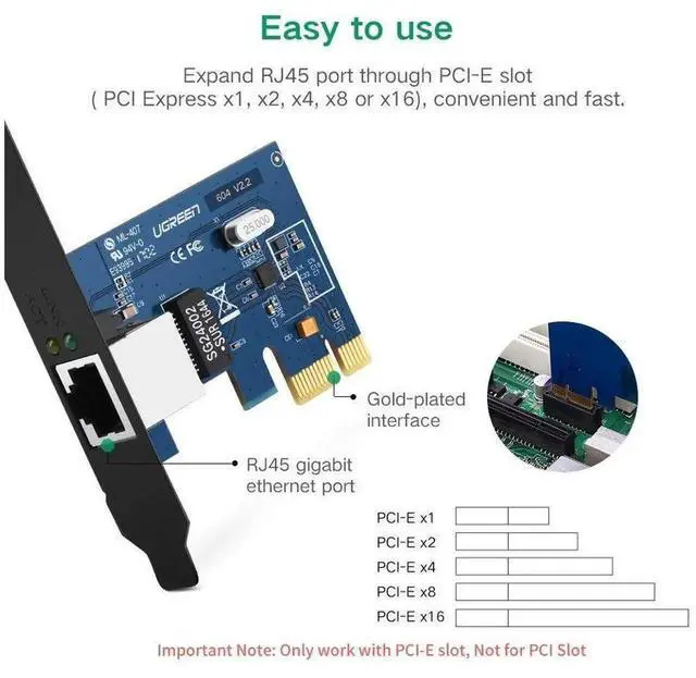 Alt view image 2 of 6 - PCI Express Gigabit Ethernet Network Card, 10/100/1000Mbps RJ45 LAN Adapter PCI-E Network Controller Card for Desktop PC