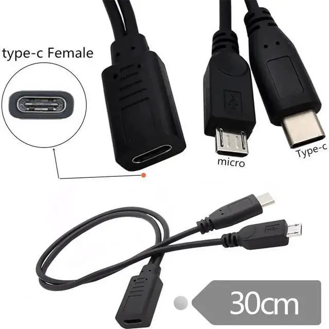 Alt view image 4 of 7 - USB-C Female to Micro USB Male & USB-C Female Splitter Extension Charging Cable 30CM, USB 3.1 Type-C Dual Port Power Cord for Charging, Portable Charger Adapter Cable