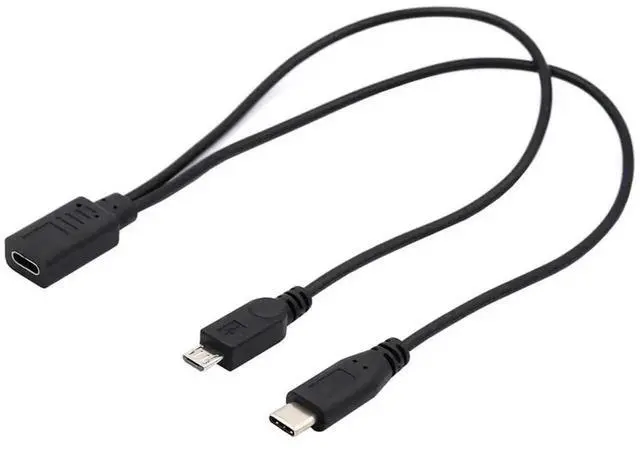 Alt view image 2 of 7 - USB-C Female to Micro USB Male & USB-C Female Splitter Extension Charging Cable 30CM, USB 3.1 Type-C Dual Port Power Cord for Charging, Portable Charger Adapter Cable