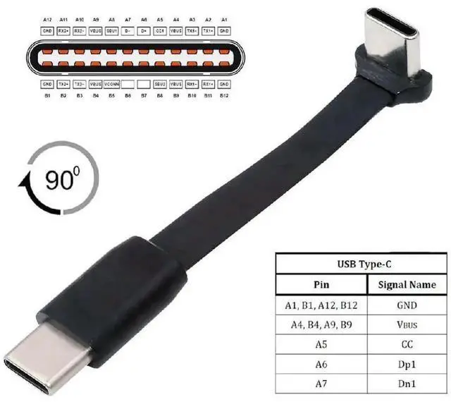 Alt view image 2 of 7 - USB-C to USB-C USB2.0 Flat Cable 6cm, 90 Degree Up & Down Angled Ultra Slim Type-C Cord, 65W PD Fast Charging Data Cable for Laptop, Tablet, Smartphone
