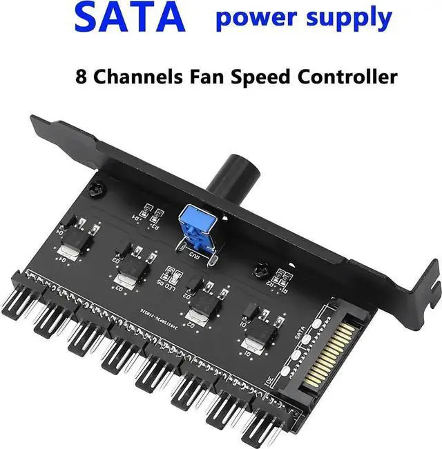 Alt view image 3 of 7 - 8 Channels PC Fan Speed Controller with Knob, 12V PWM Cooling Fan Hub, PCI Bracket Mount, SATA Power Supply, Manual Speed Adjustment for CPU Case VGA HDD Fans