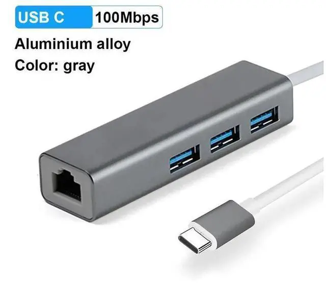 Alt view image 4 of 7 - Type-C to RJ45 Ethernet Adapter, 100Mbps USB3.0 Hub Combo, Type C to RJ45 Network Card with USB 3.0 Port, Portable Network Converter