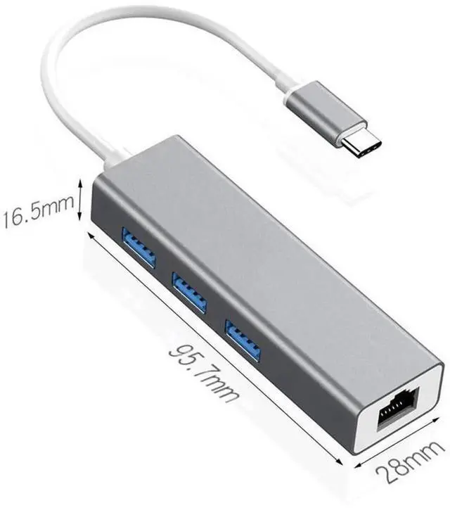 Alt view image 2 of 7 - Type-C to RJ45 Ethernet Adapter, 100Mbps USB3.0 Hub Combo, Type C to RJ45 Network Card with USB 3.0 Port, Portable Network Converter