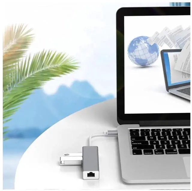 Alt view image 5 of 7 - Type-C to RJ45 Ethernet Adapter, 100Mbps USB3.0 Hub Combo, Type C to RJ45 Network Card with USB 3.0 Port, Portable Network Converter