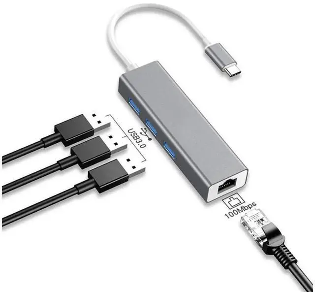 Alt view image 6 of 7 - Type-C to RJ45 Ethernet Adapter, 100Mbps USB3.0 Hub Combo, Type C to RJ45 Network Card with USB 3.0 Port, Portable Network Converter