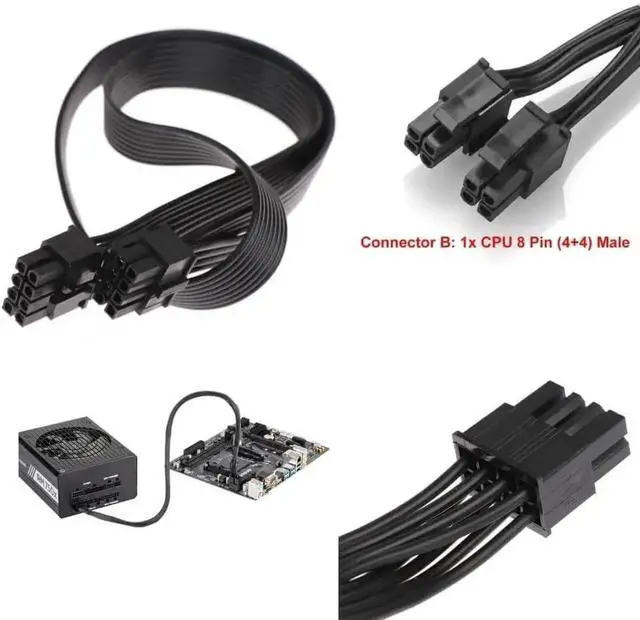 Alt view image 2 of 4 - CPU 8 Pin to 4+4 Detachable CPU 8 Pin EPS-12V Power Cable, Male to Male Motherboard Power Cord for Corsair Modular PSU, 25 Inch (NOT PCIe / GPU VGA Cable)