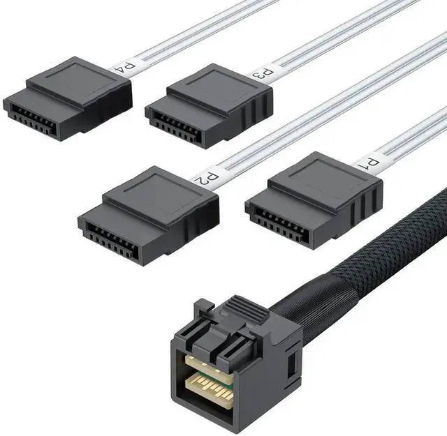 Main image of MiniSAS HD SFF-8643 to 4 SATA Breakout Cable 0.5M, SFF8643 to Quad SATA Cable for Server RAID Controller, JBOD Storage Tray